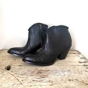 Allens Womens Black Cowhide & Goat Leather Ankle Heeled Zip Boots 7.5